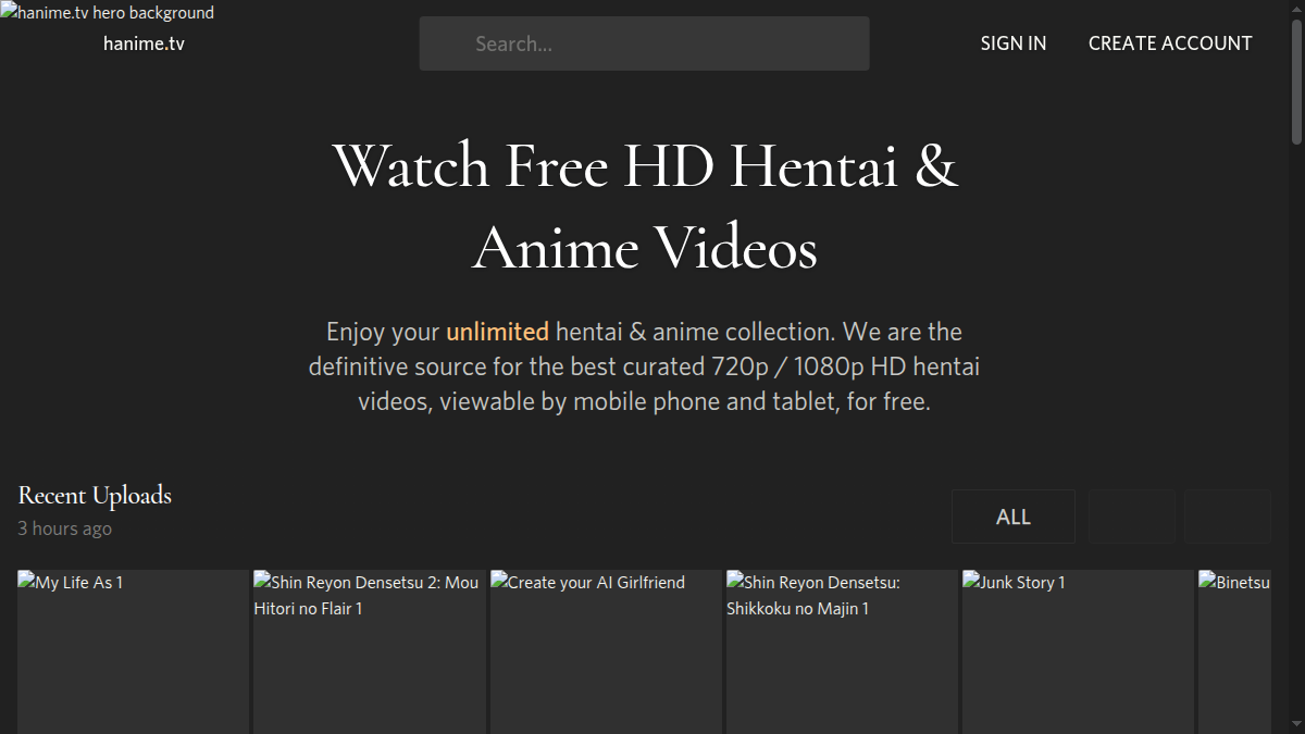 Hanime.tv 웹사이트 미리보기